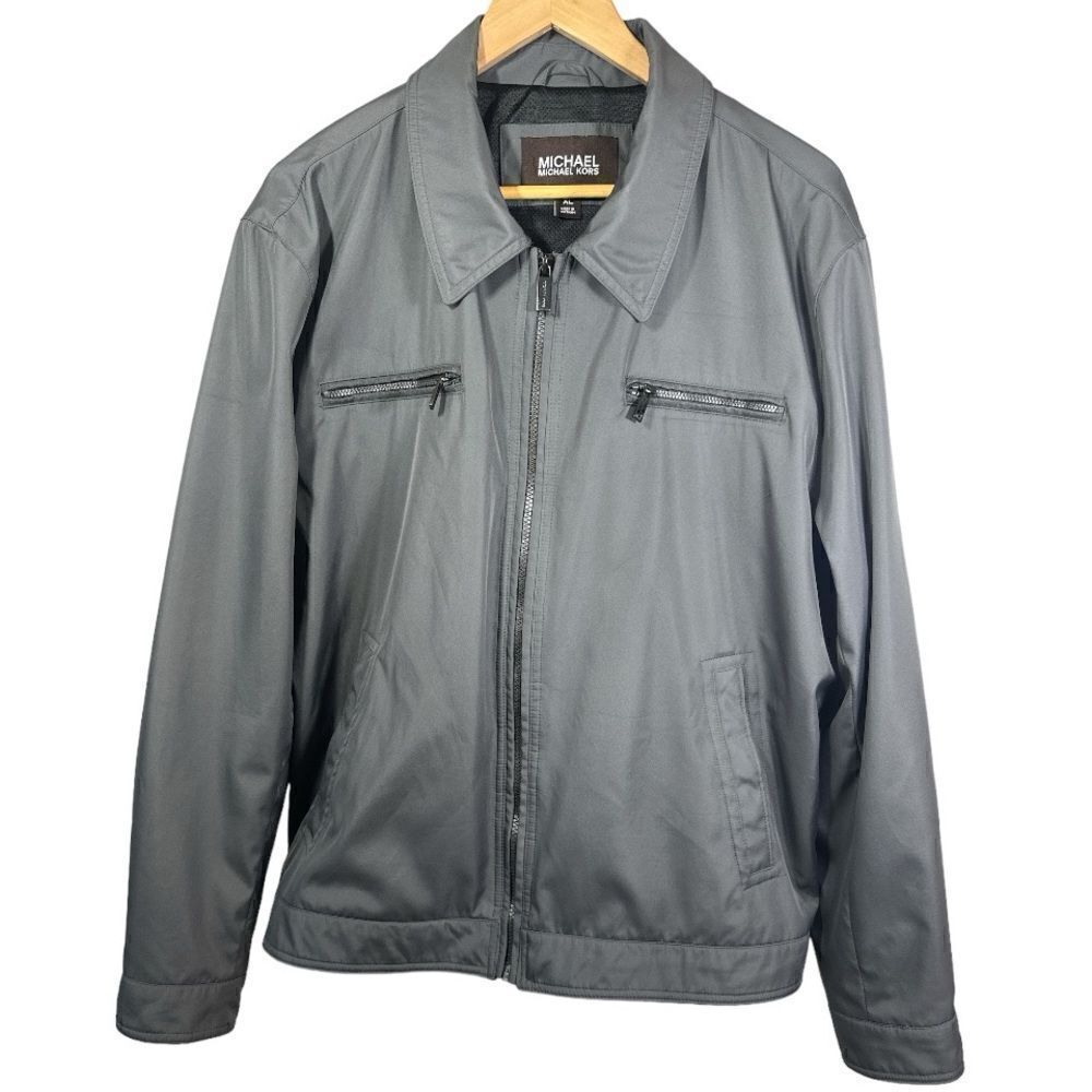 MICHAEL MICHAEL KORS Men's Lightweight Soft Shell Zipper Bomber Jacket Gray XL